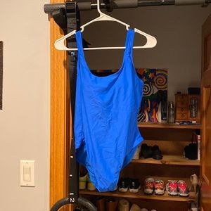 blue one piece bathing suit